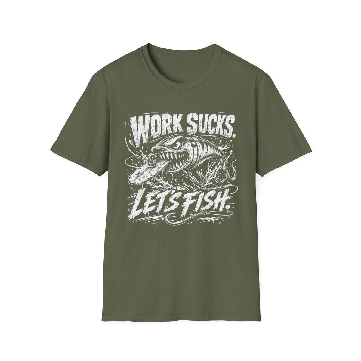 Work Sucks Lets Fish Softstyle Fishing T-Shirt